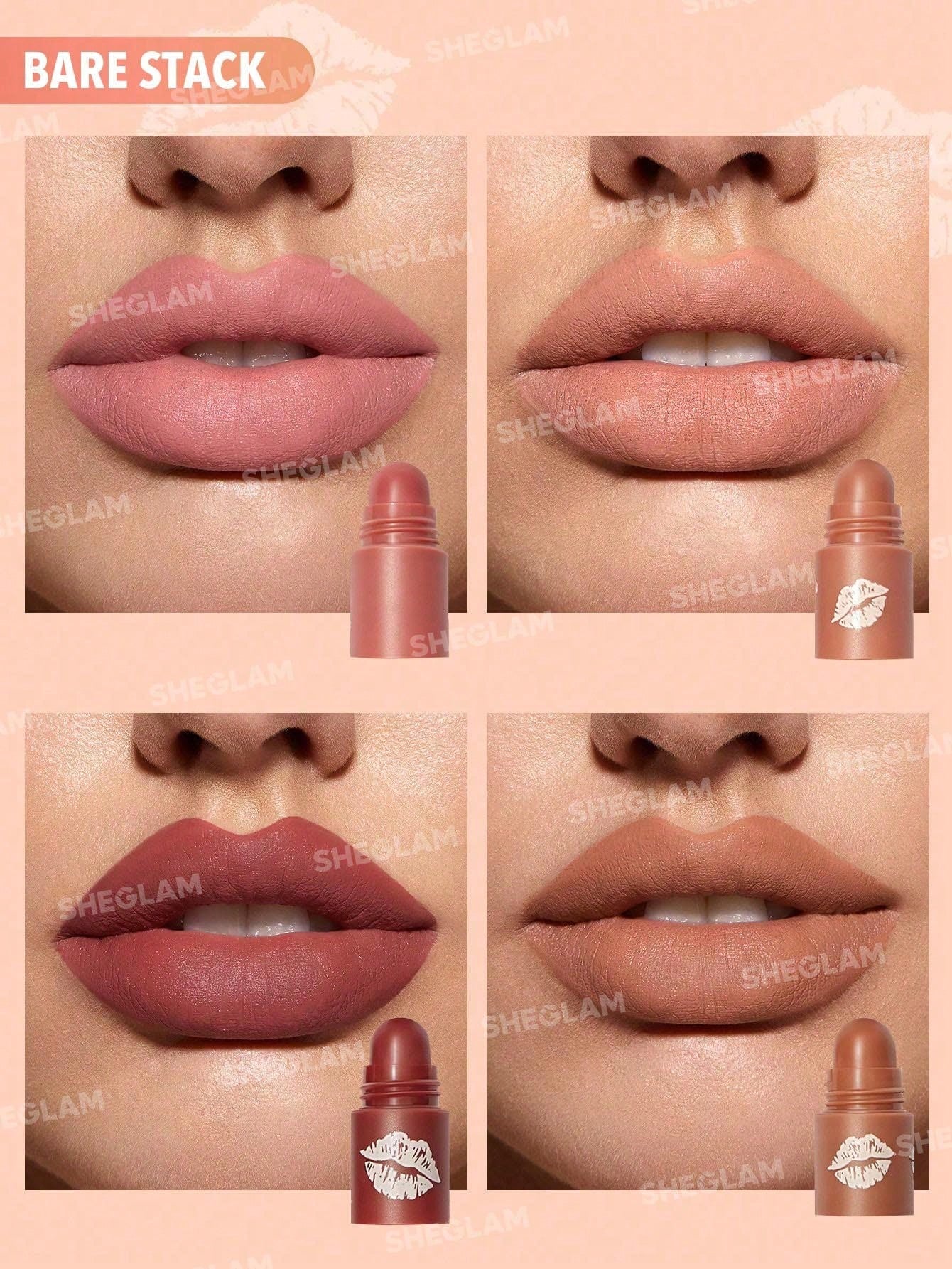 Помада для губ 4в1 Sheglam MEGA LIP STACKS-NUDE-BARE STACK