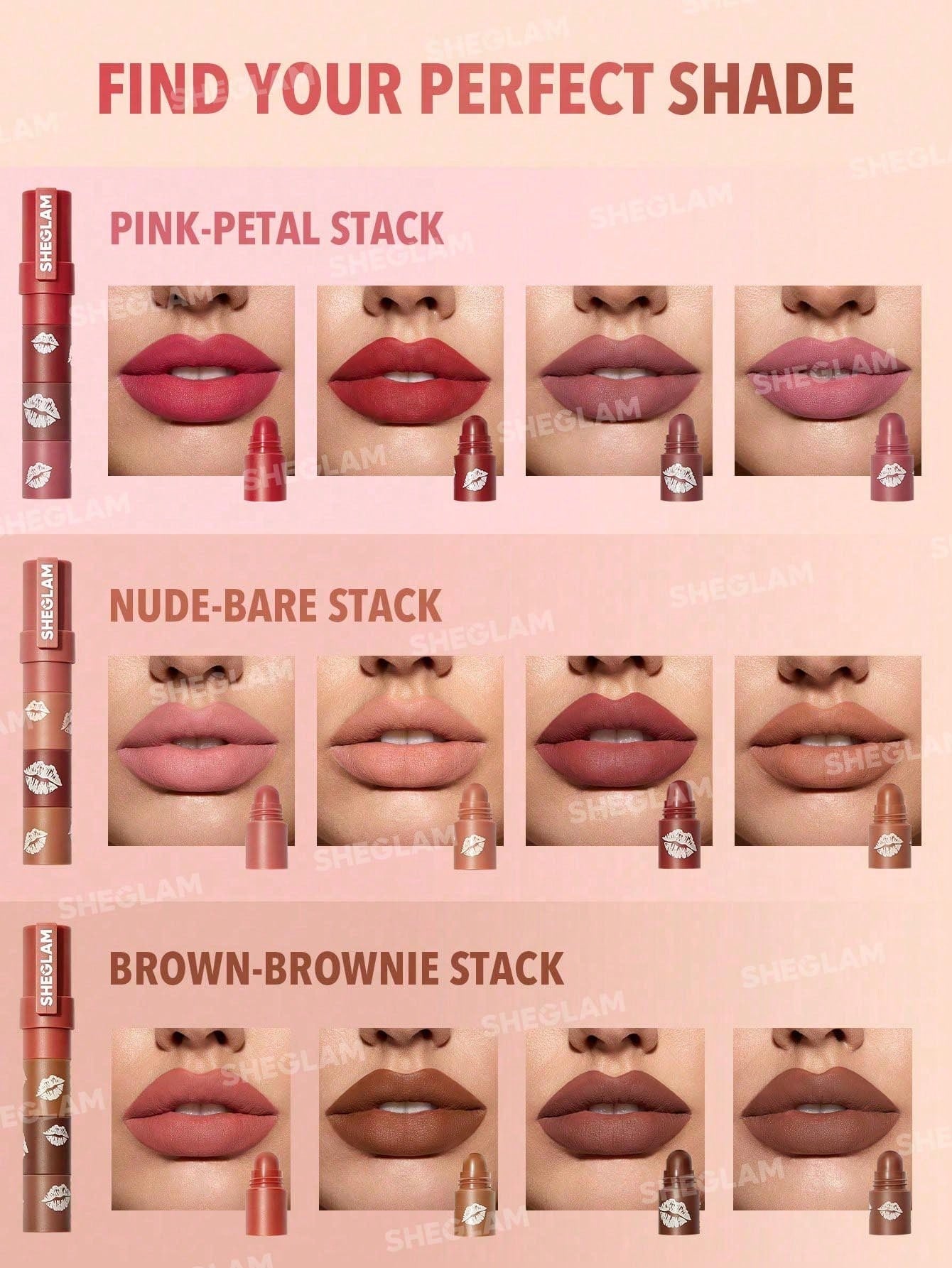 Помада для губ 4в1 Sheglam MEGA LIP STACKS-NUDE-BARE STACK