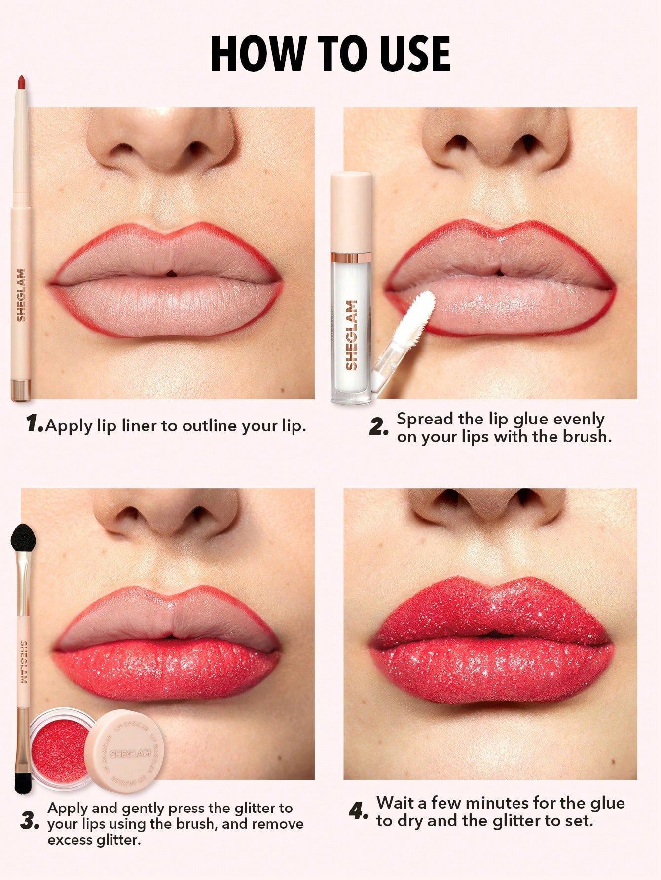 Набір для губ з гліттером - Sheglam lip dazzler glitter kit (RED CARPET)