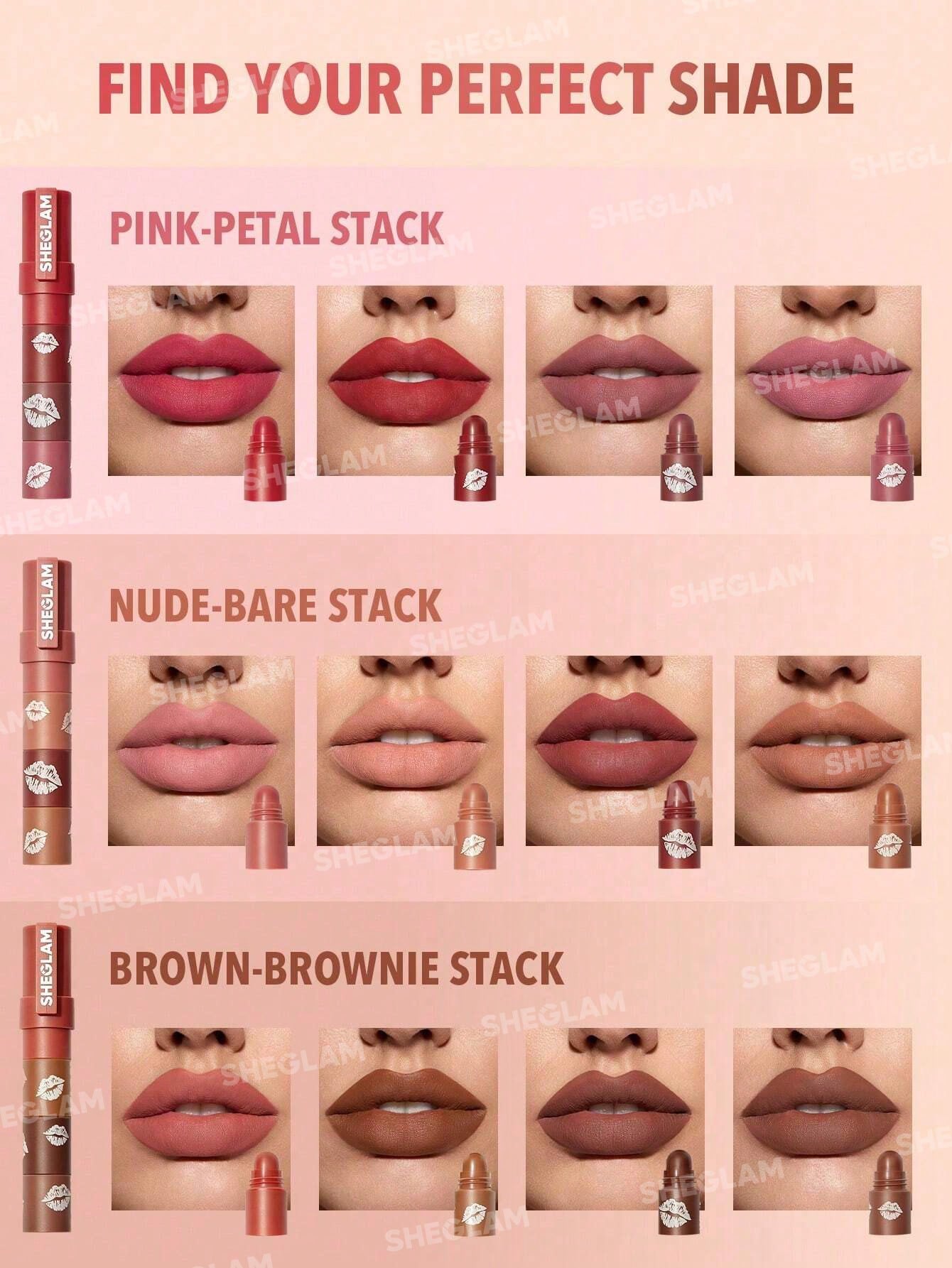 Помада для губ 4в1 Sheglam MEGA LIP STACKS-BROWN-BROWNIE STACK