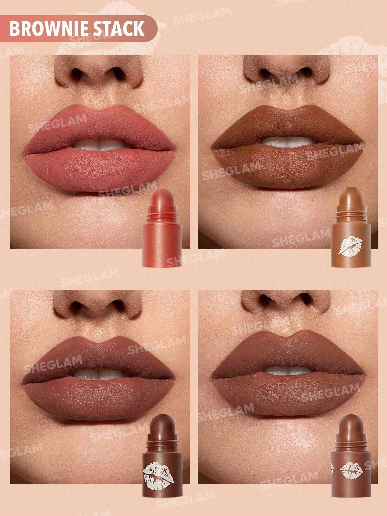 Помада для губ 4в1 Sheglam MEGA LIP STACKS-BROWN-BROWNIE STACK