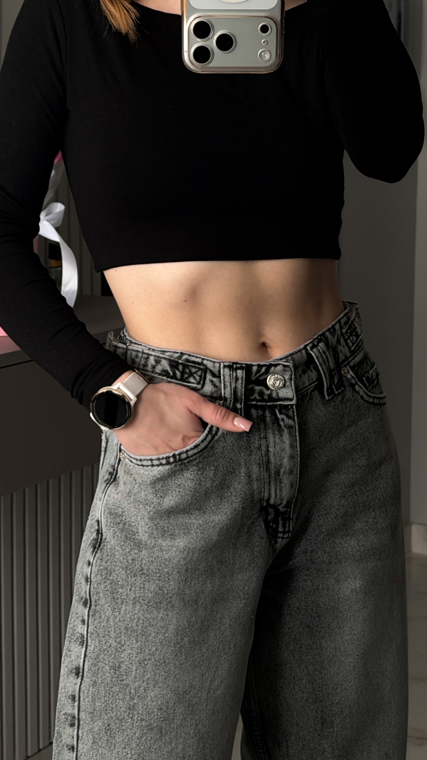 Джинси баггі графіт з затяжками