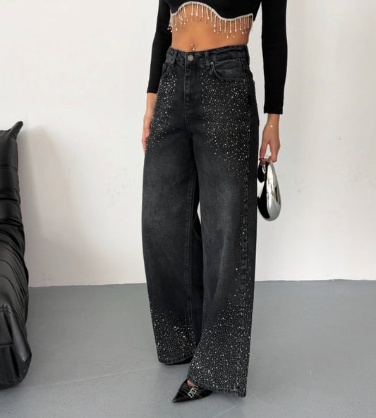Джинси з камінцями l зі стразами низ та верх