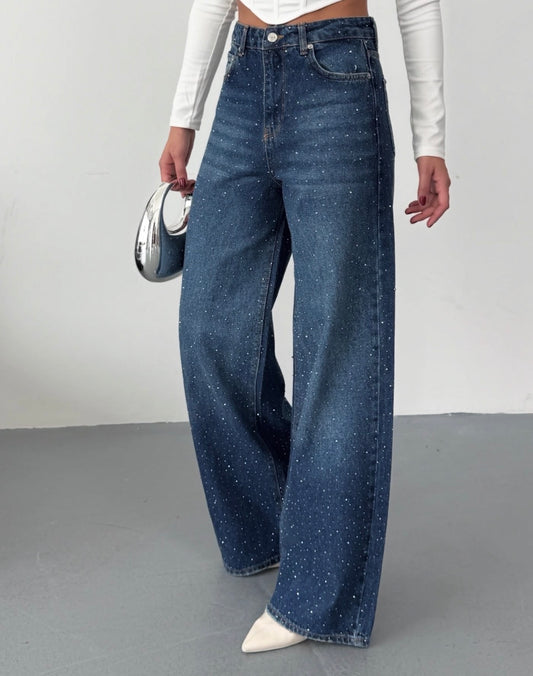 Джинси з камінцями l зі стразами сині