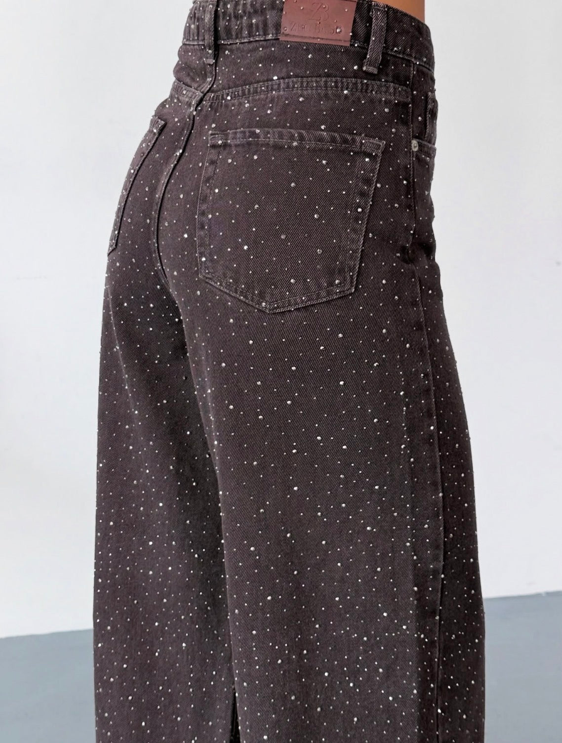 Джинси з камінцями l зі стразами шоколад