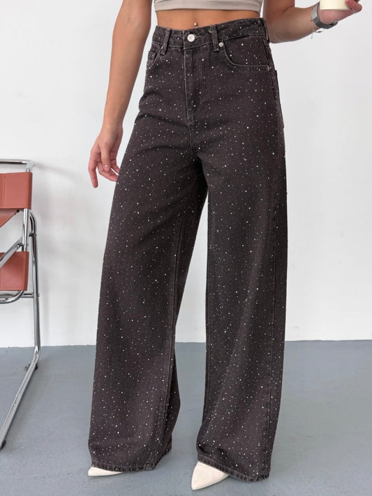 Джинси з камінцями l зі стразами шоколад
