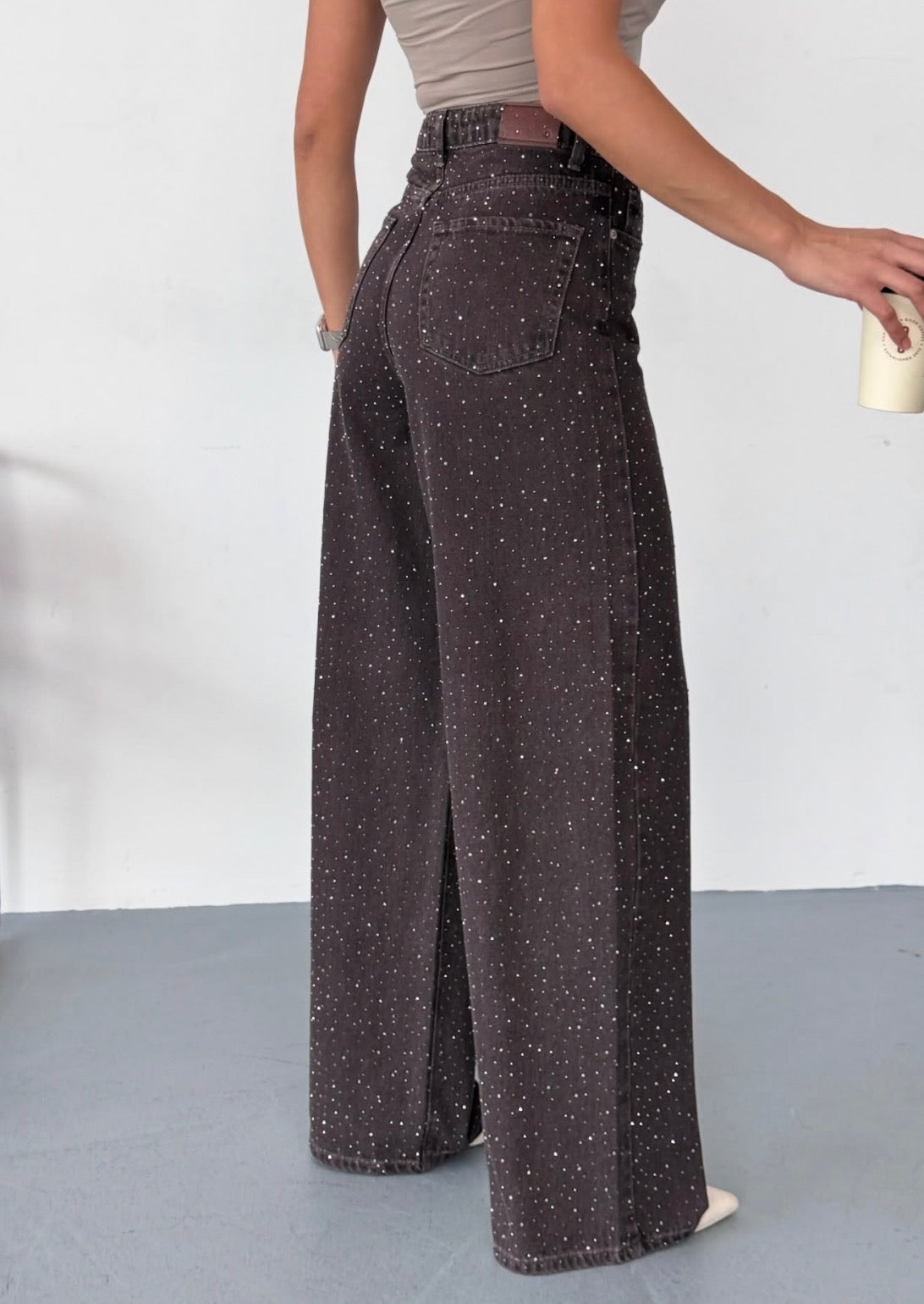 Джинси з камінцями l зі стразами шоколад