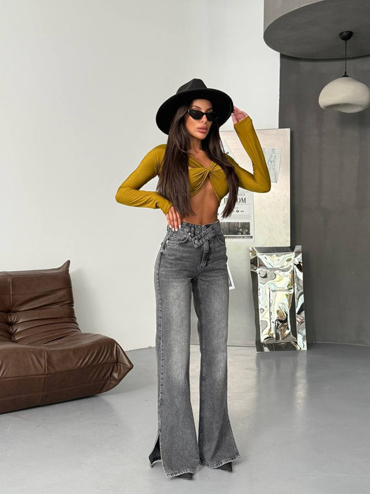 Джинси з асиметричним поясом | графіт