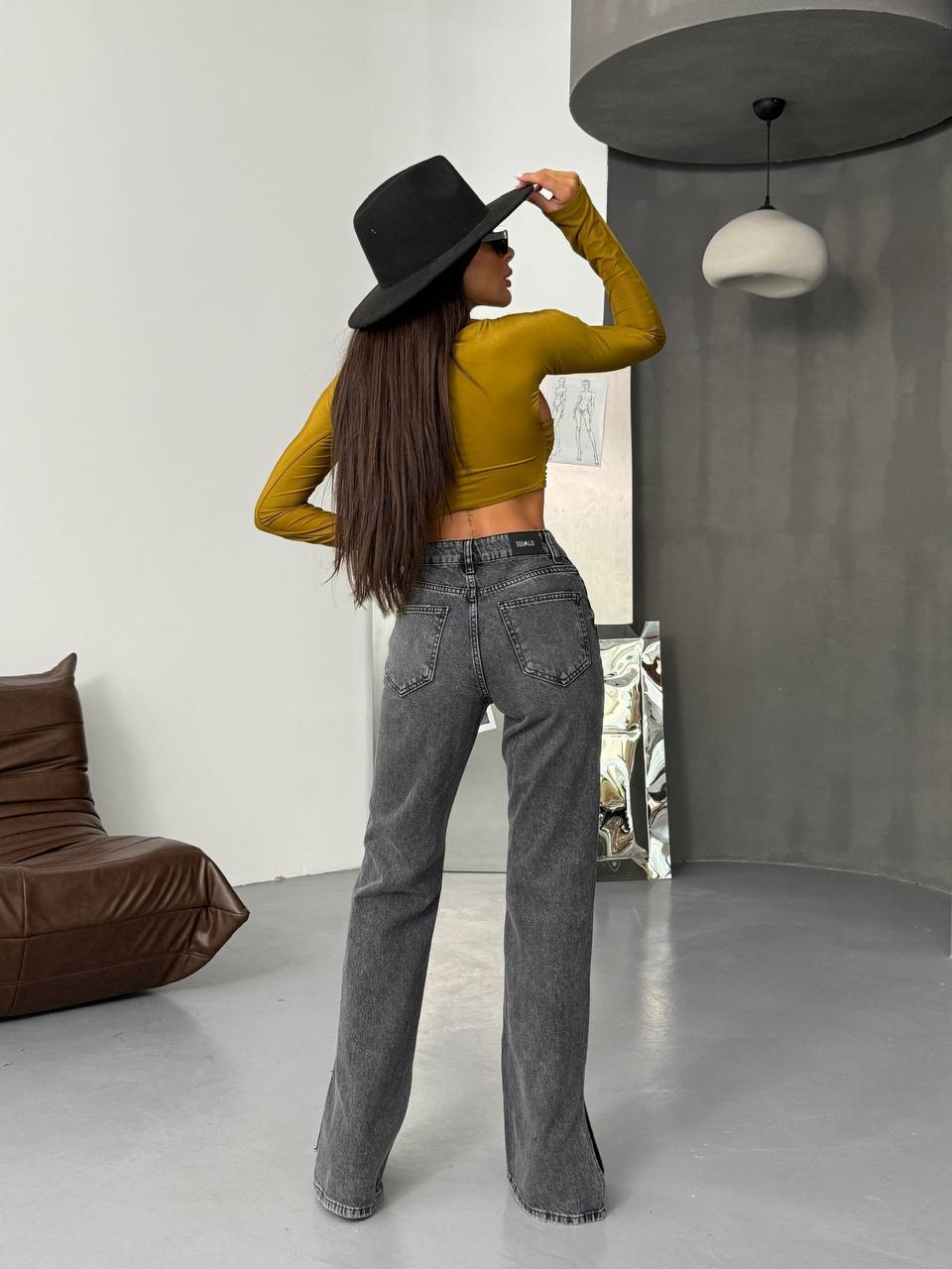 Джинси з асиметричним поясом | графіт