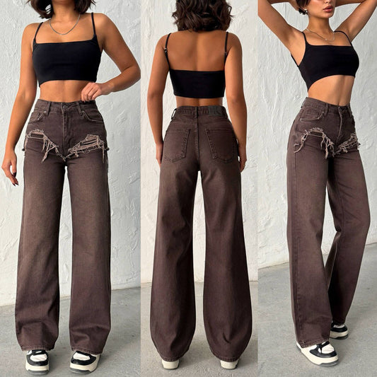 Джинси з рваними вставками | шоколад