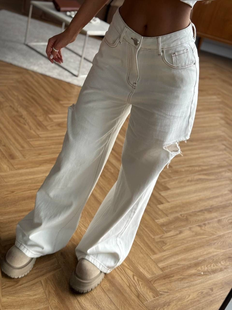 Джинси труби з розрізами збоку