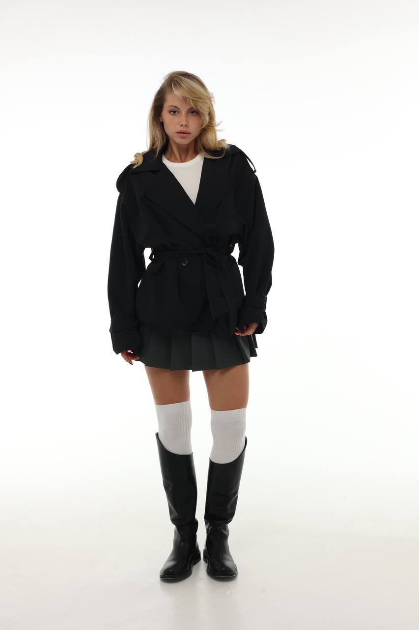 Стильний вкорочений тренч з поясом