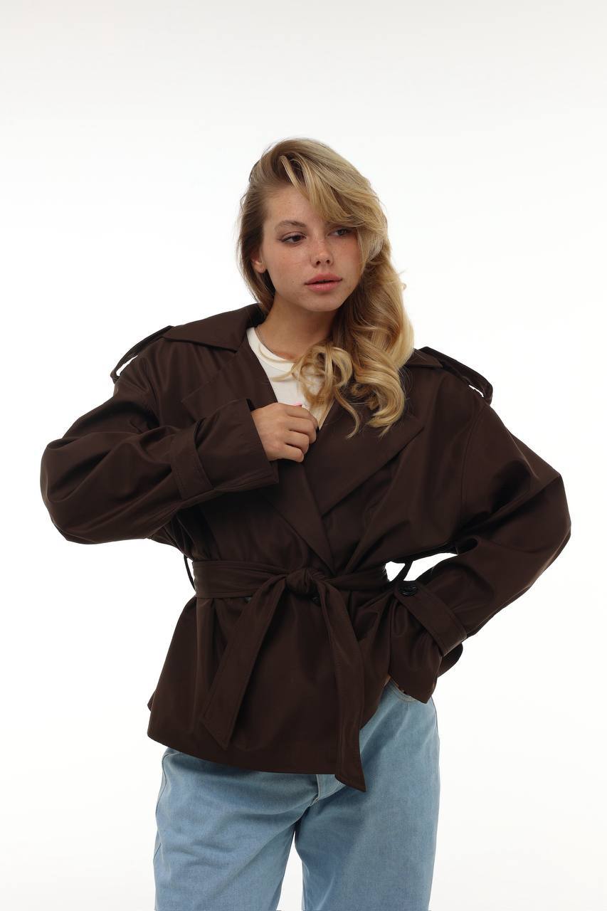 Стильний вкорочений тренч з поясом