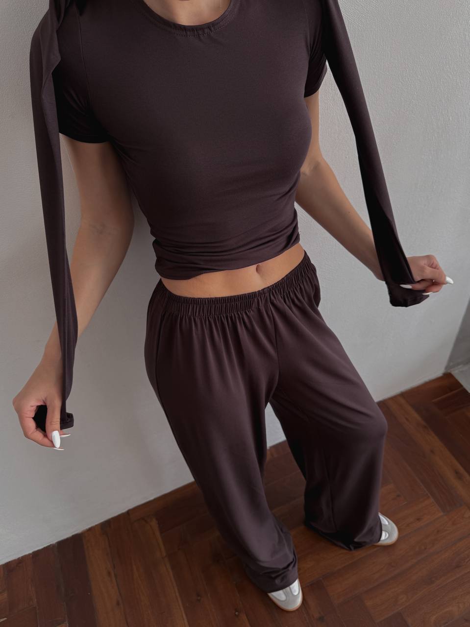 Легкий костюм трійка (штани, лонг, футболка)