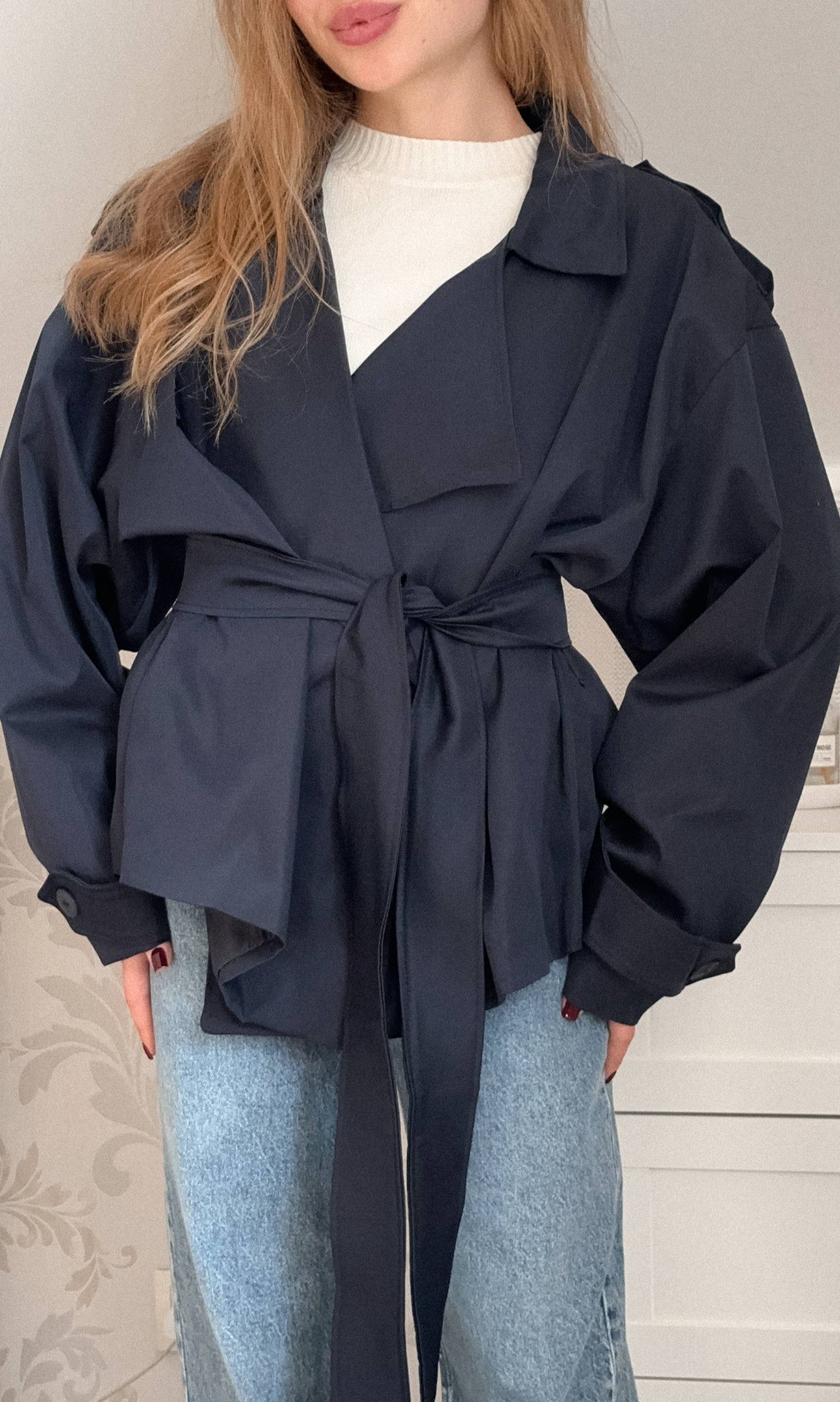 Тренч на підкладці, темно синій