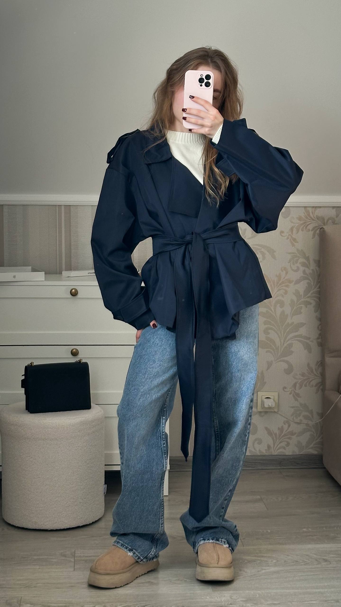 Тренч на підкладці, темно синій