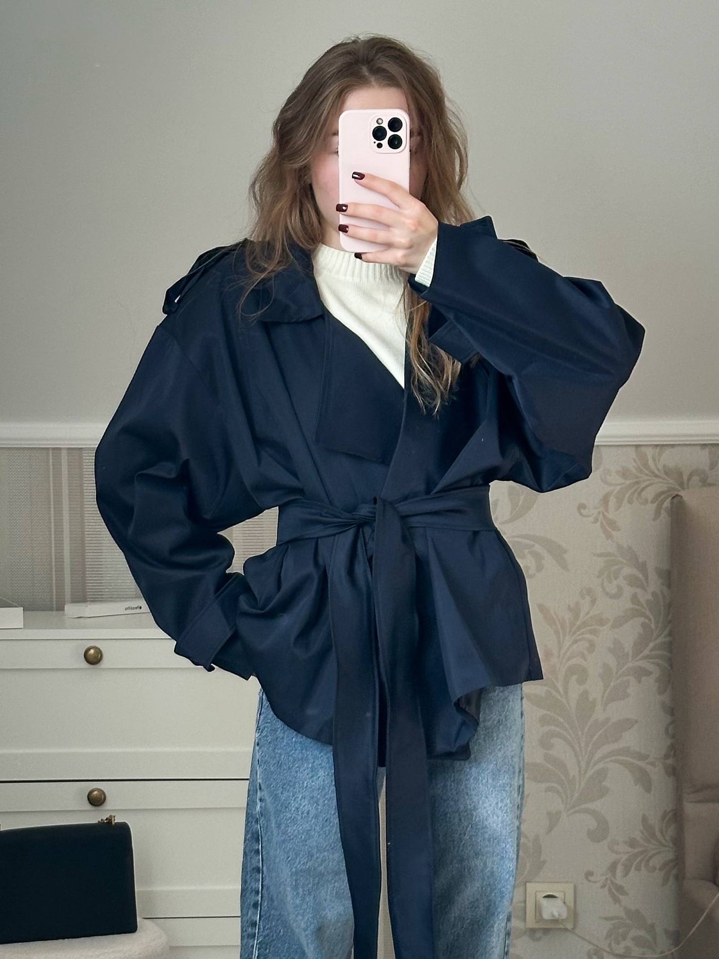 Тренч на підкладці, темно синій