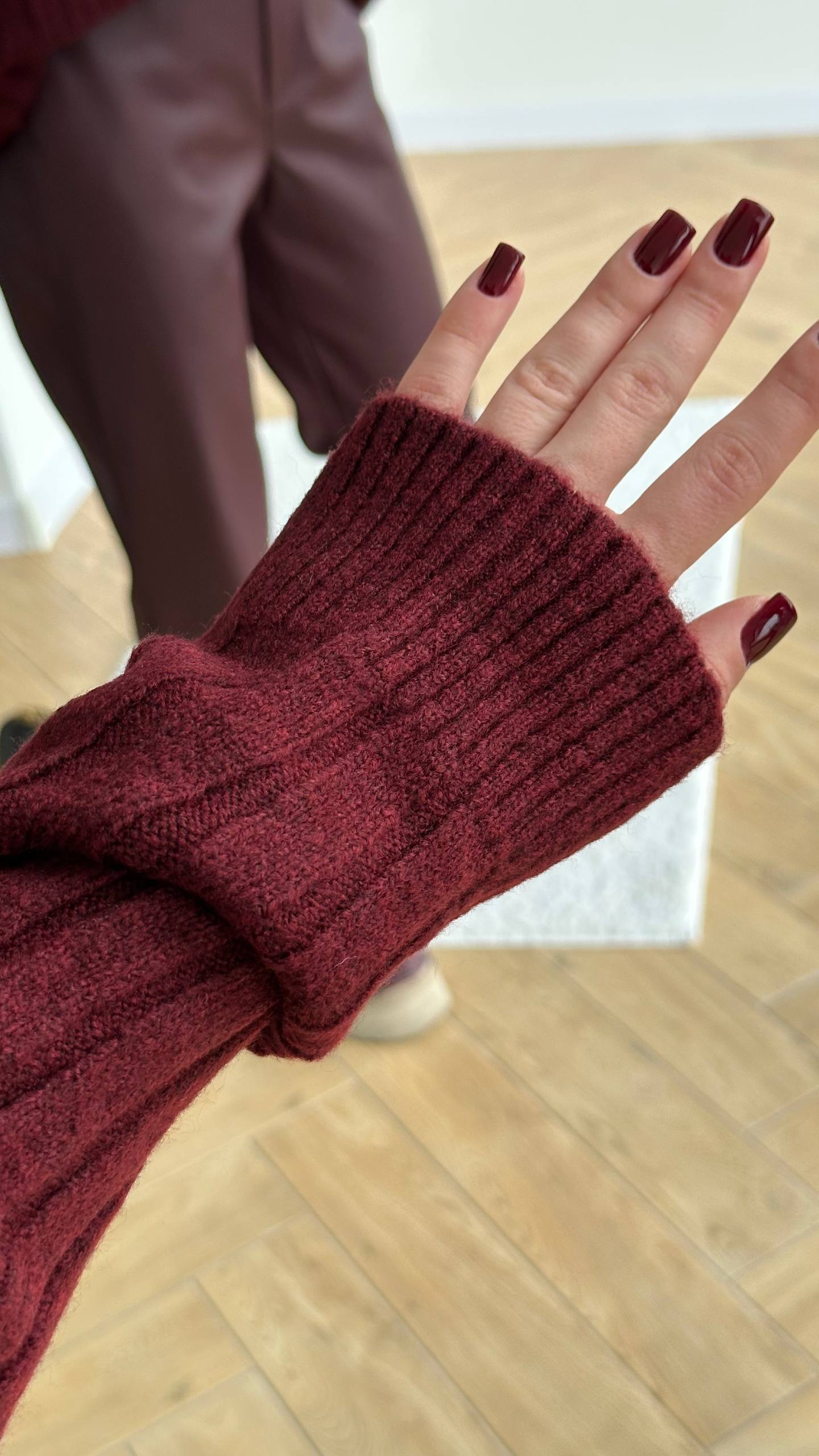 Кофта-поло в рубчик, бургунді