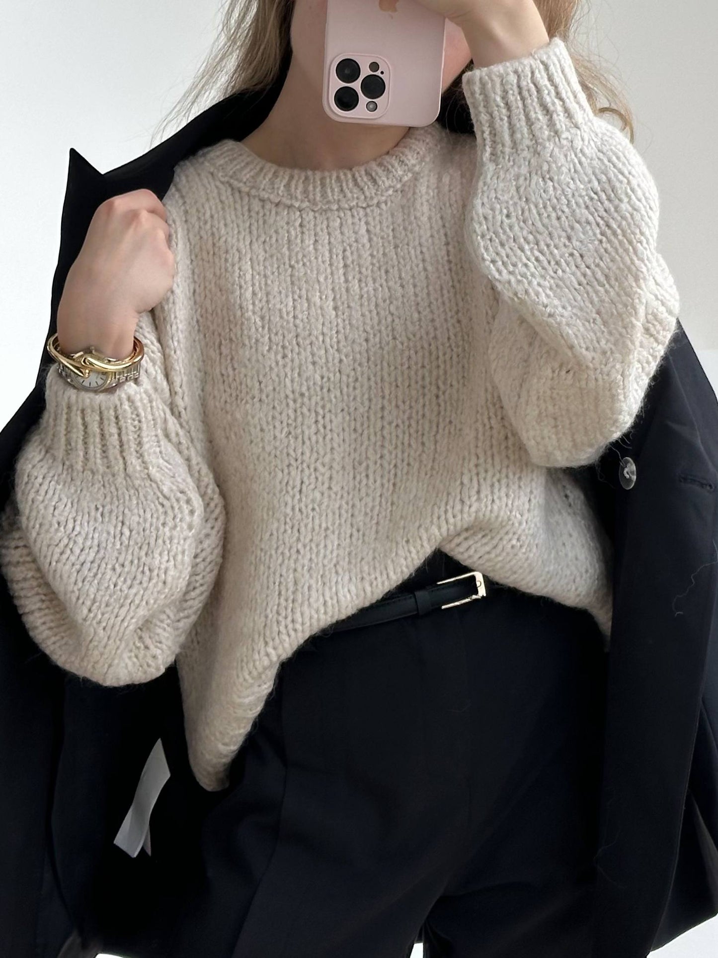 Джемпер крупної вʼязки, беж