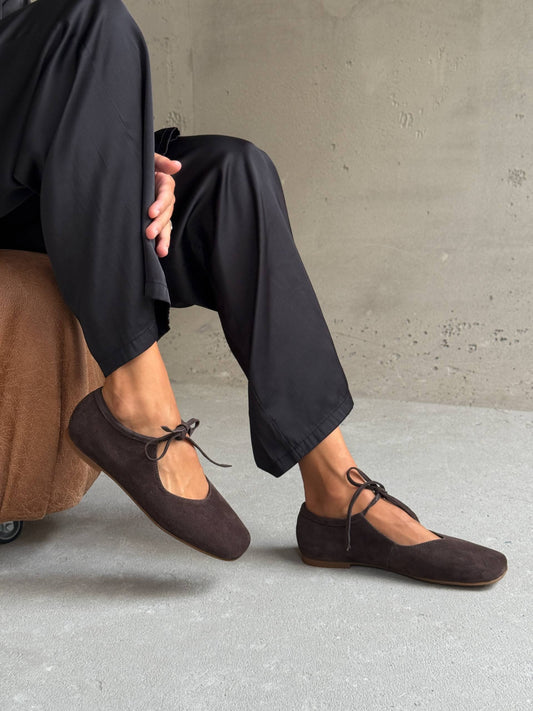 Анатомічні балетки на зав'язках, шоколад