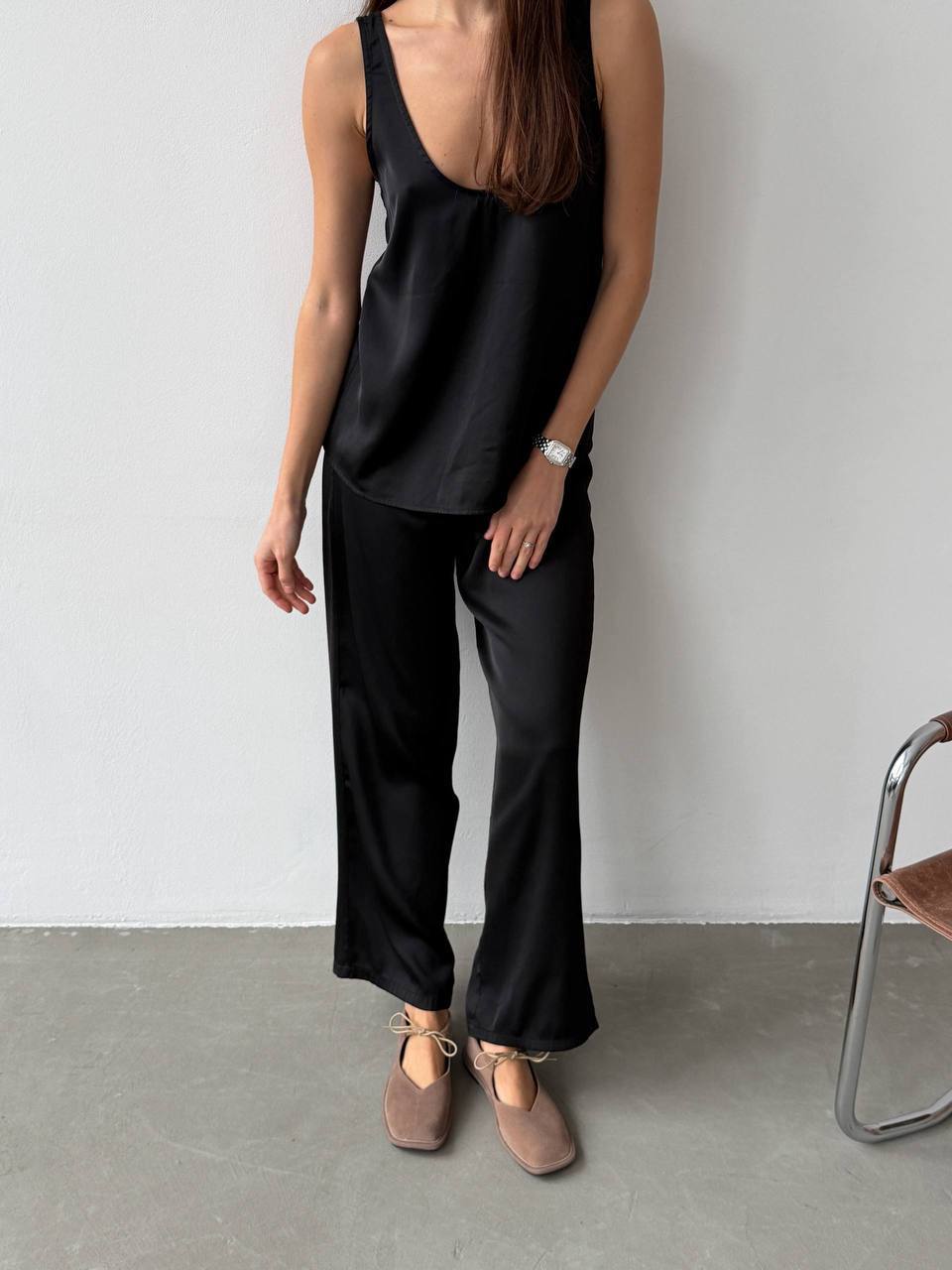 Балетки на зав'язках з анатомічно-розширеним носиком, бежевий