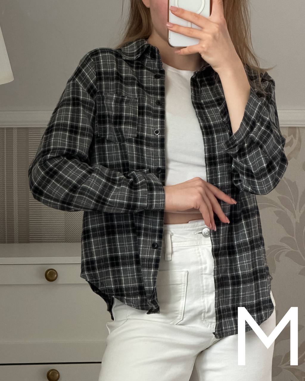 Сорочка в клітинку, сіра