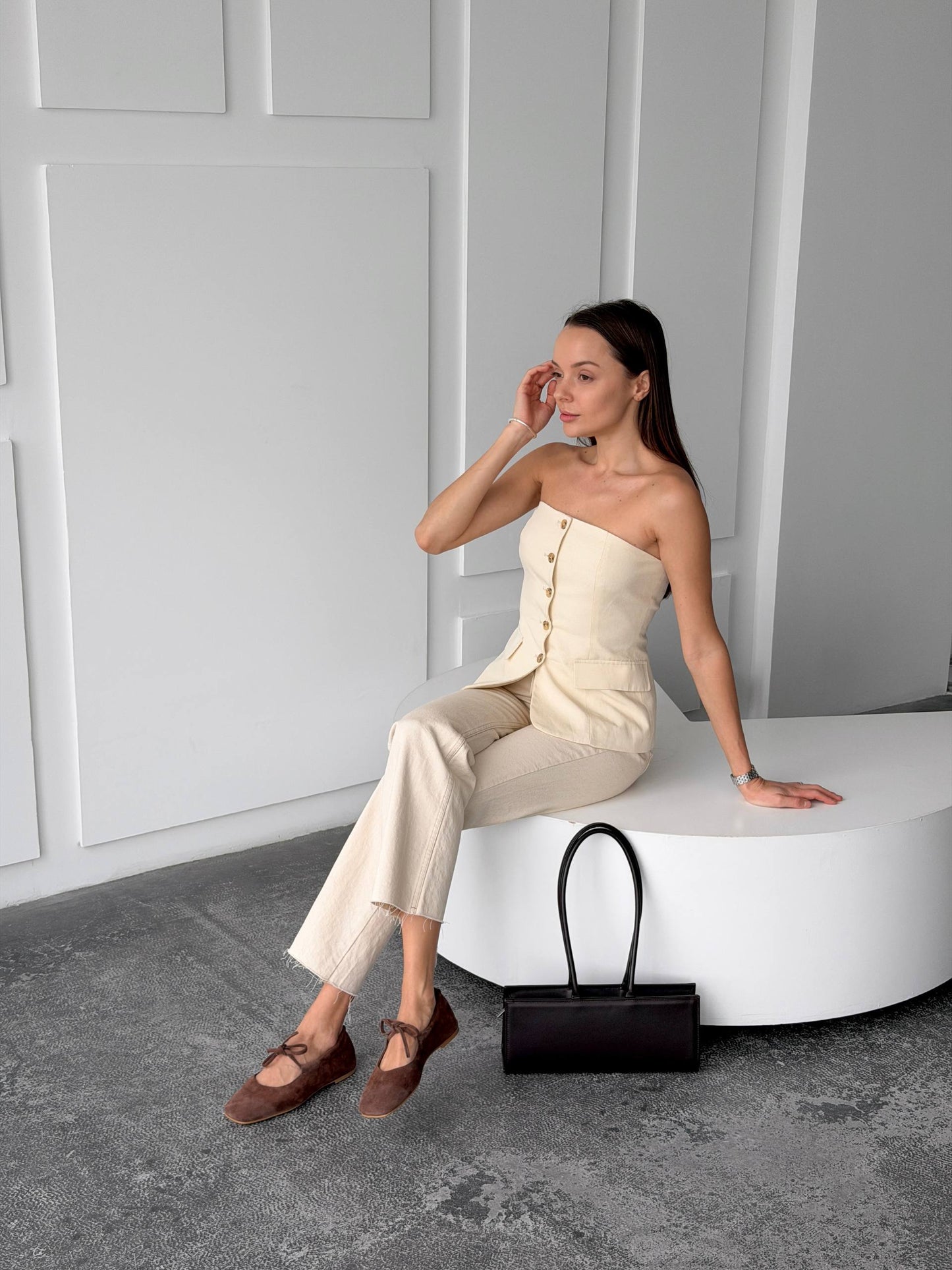 Балетки з анатомічно-розширеним носиком, шоколад