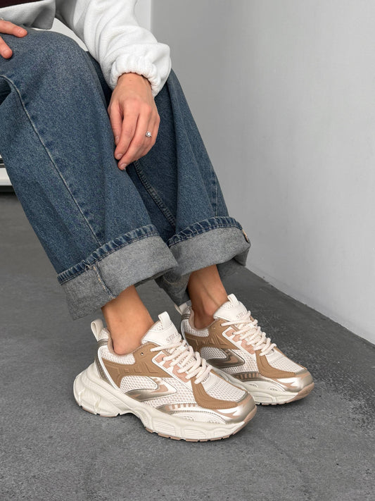 Кросівки на кожен день, світлий беж + коричневий