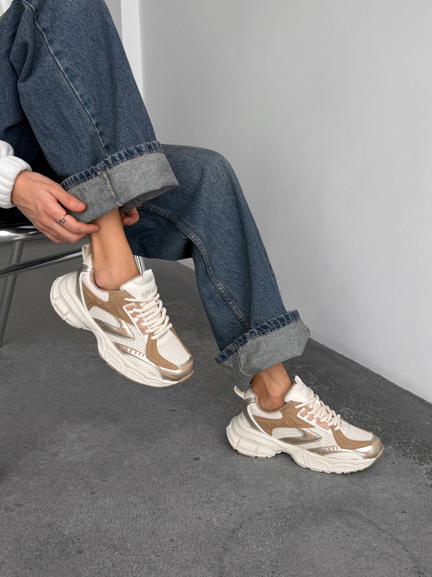 Кросівки на кожен день, світлий беж + коричневий