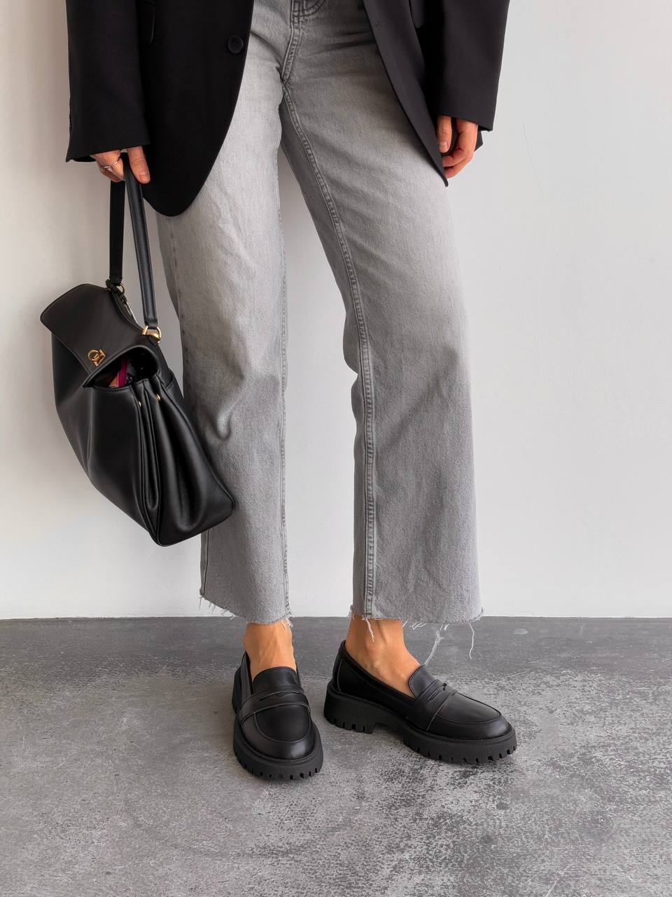 Лофери зі шкіри, чорний