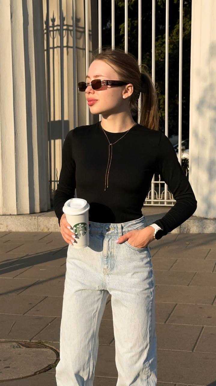 Боді з рукавом, чорний