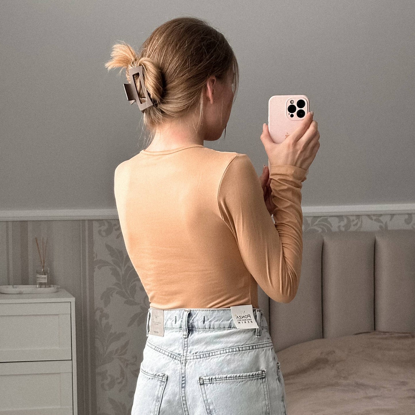 Боді з рукавом, беж