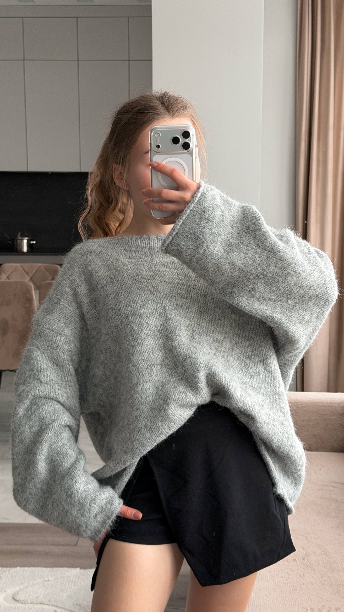 Джемпер з широкими рукавами, сірий