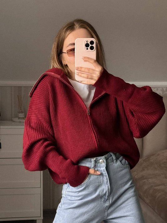 Светр із застібкою, бордовий