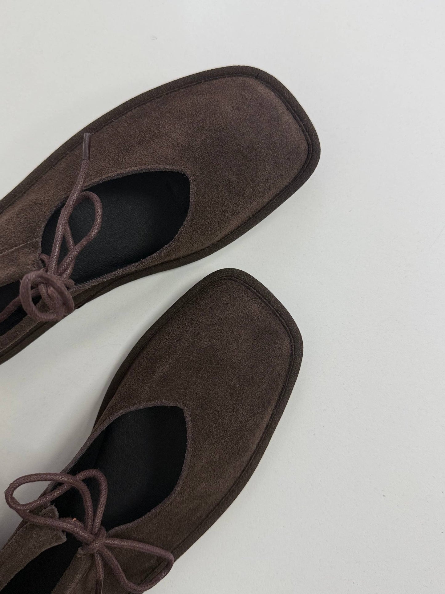 Балетки на зав'язках з анатомічно-розширеним носиком, шоколад