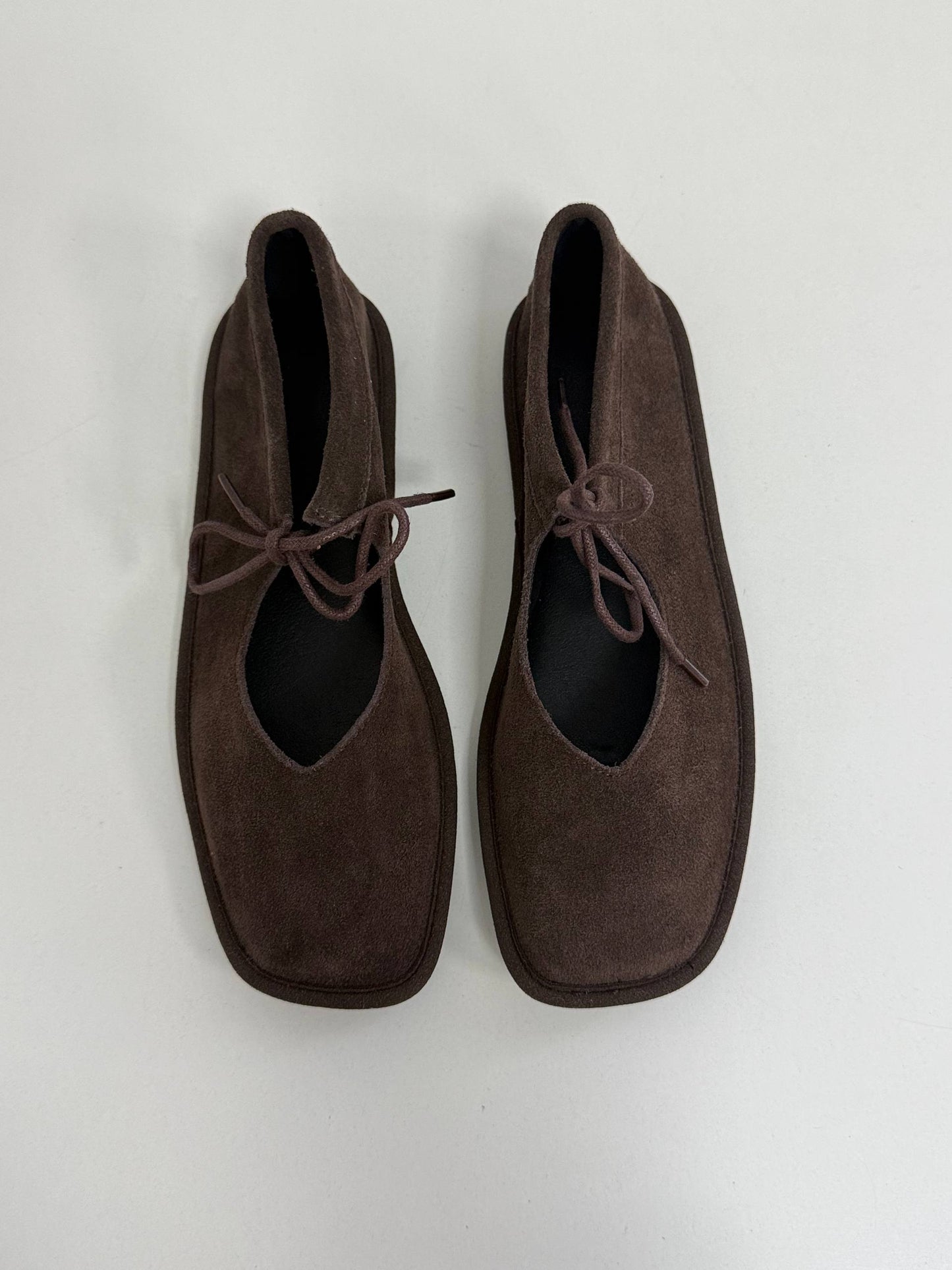 Балетки на зав'язках з анатомічно-розширеним носиком, шоколад